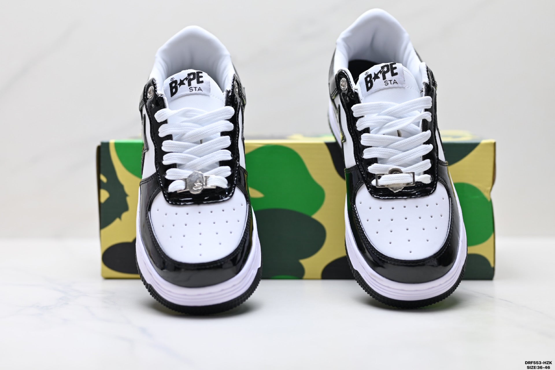 BAPE-Inspired Low-Top Streetwear Sneakers – Black / White