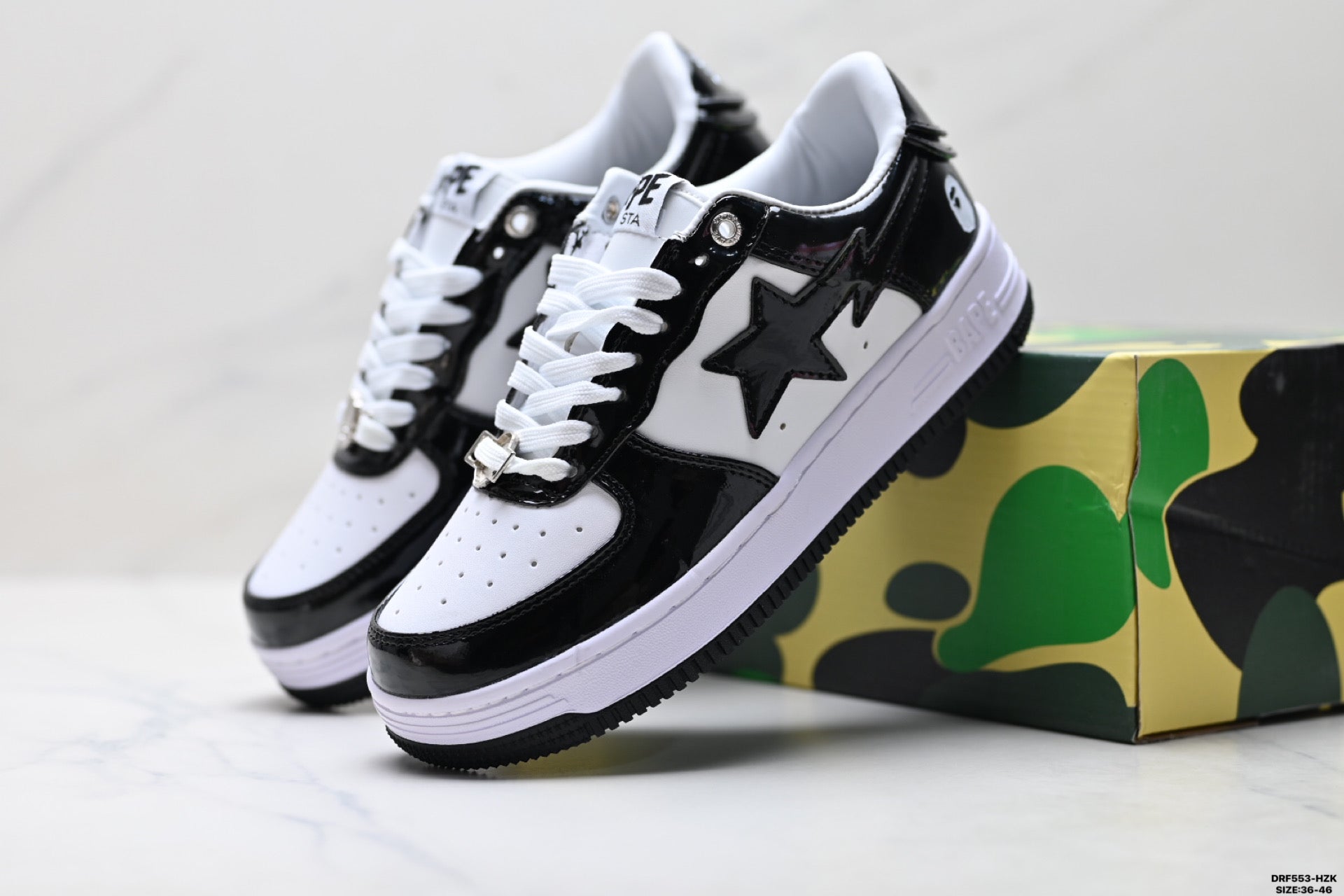 BAPE-Inspired Low-Top Streetwear Sneakers – Black / White