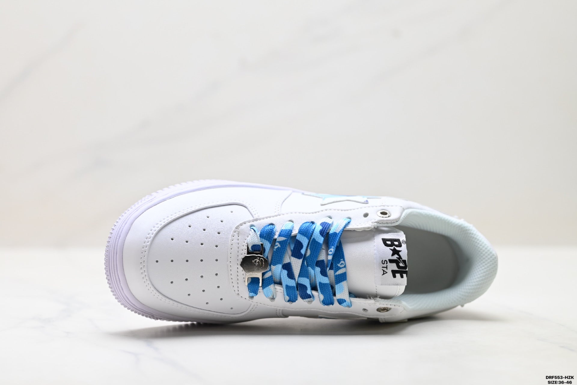 BAPE-Inspired Low-Top Streetwear Sneakers – White / Blue Camo