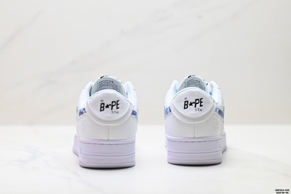 BAPE-Inspired Low-Top Streetwear Sneakers – White / Blue Camo