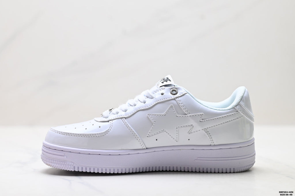 BAPE-Inspired Low-Top Streetwear Sneakers – Triple White