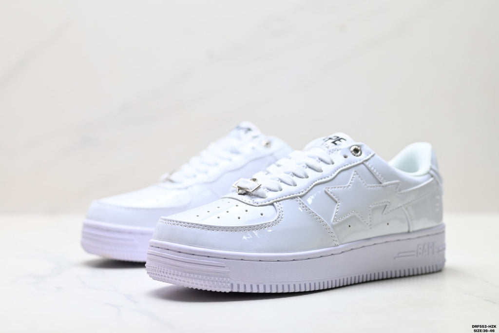BAPE-Inspired Low-Top Streetwear Sneakers – Triple White
