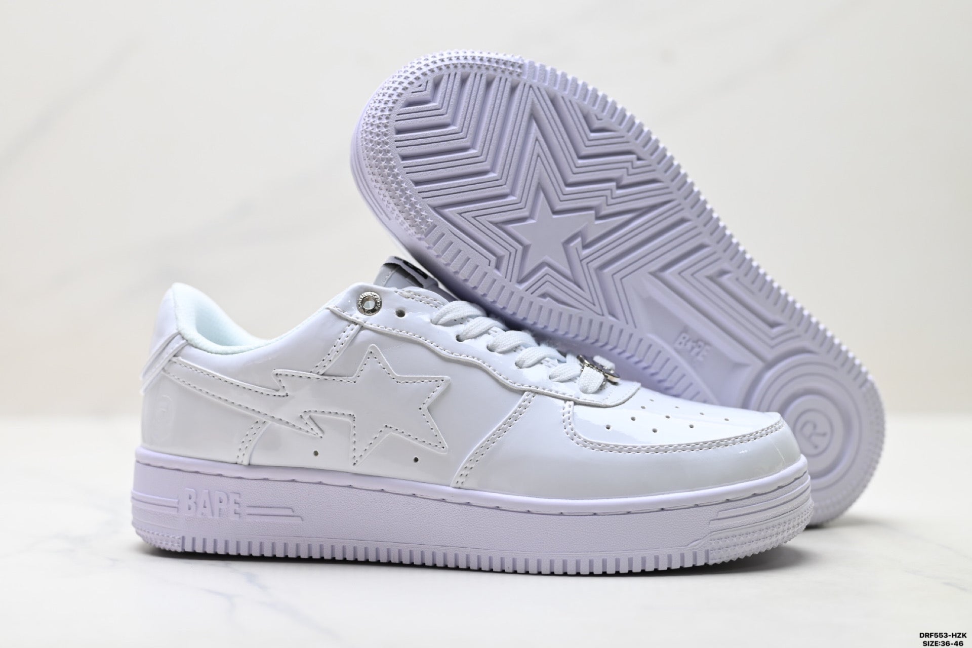 BAPE-Inspired Low-Top Streetwear Sneakers – Triple White