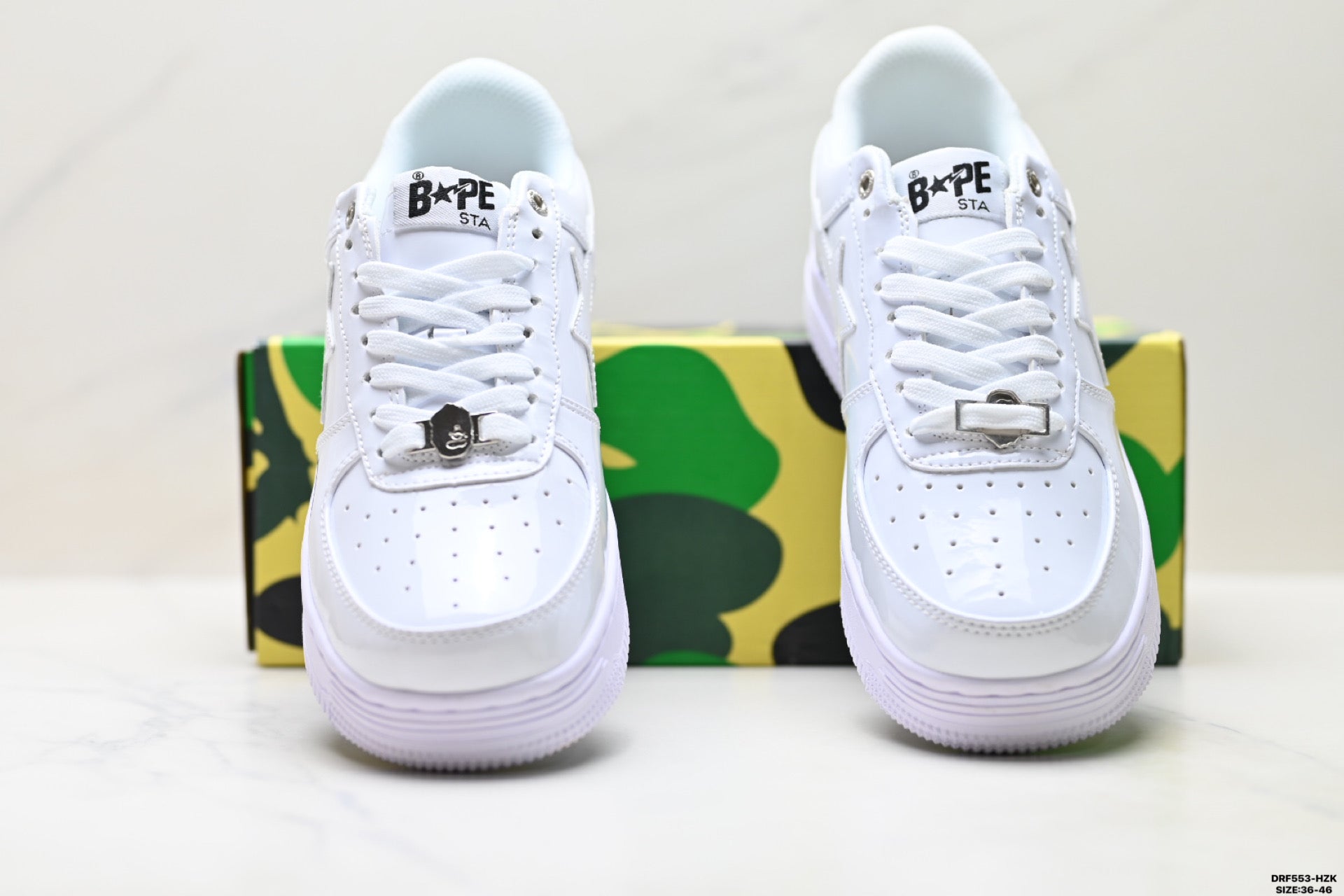 BAPE-Inspired Low-Top Streetwear Sneakers – Triple White