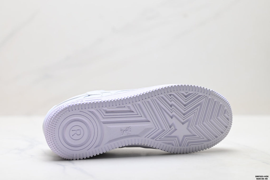 BAPE-Inspired Low-Top Streetwear Sneakers – Triple White