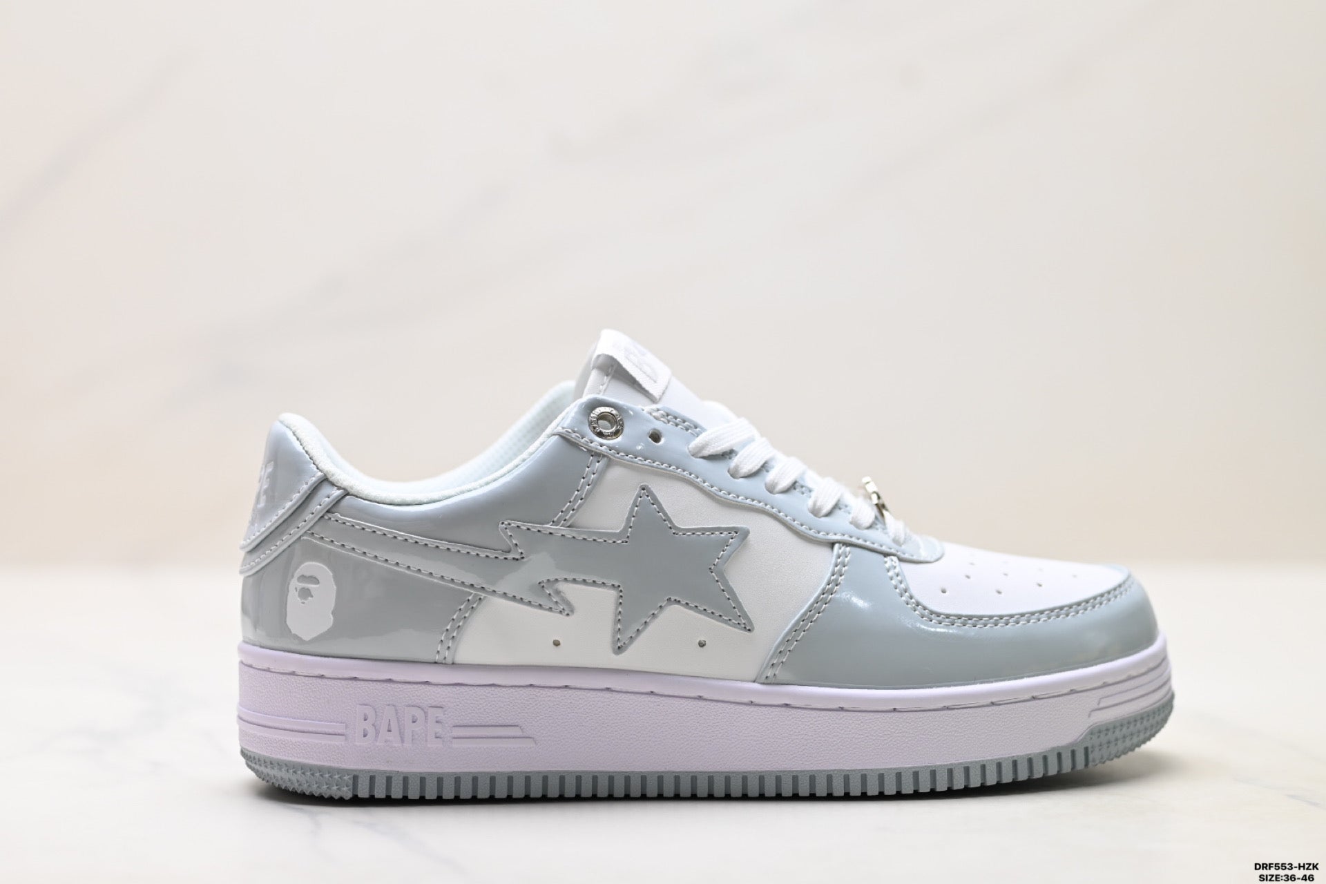 BAPE-Inspired Low-Top Streetwear Sneakers – Silver / White