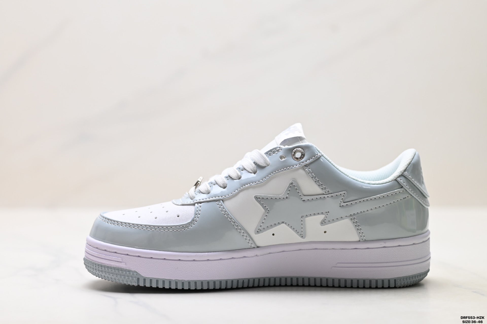 BAPE-Inspired Low-Top Streetwear Sneakers – Silver / White