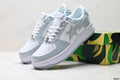 BAPE-Inspired Low-Top Streetwear Sneakers – Silver / White