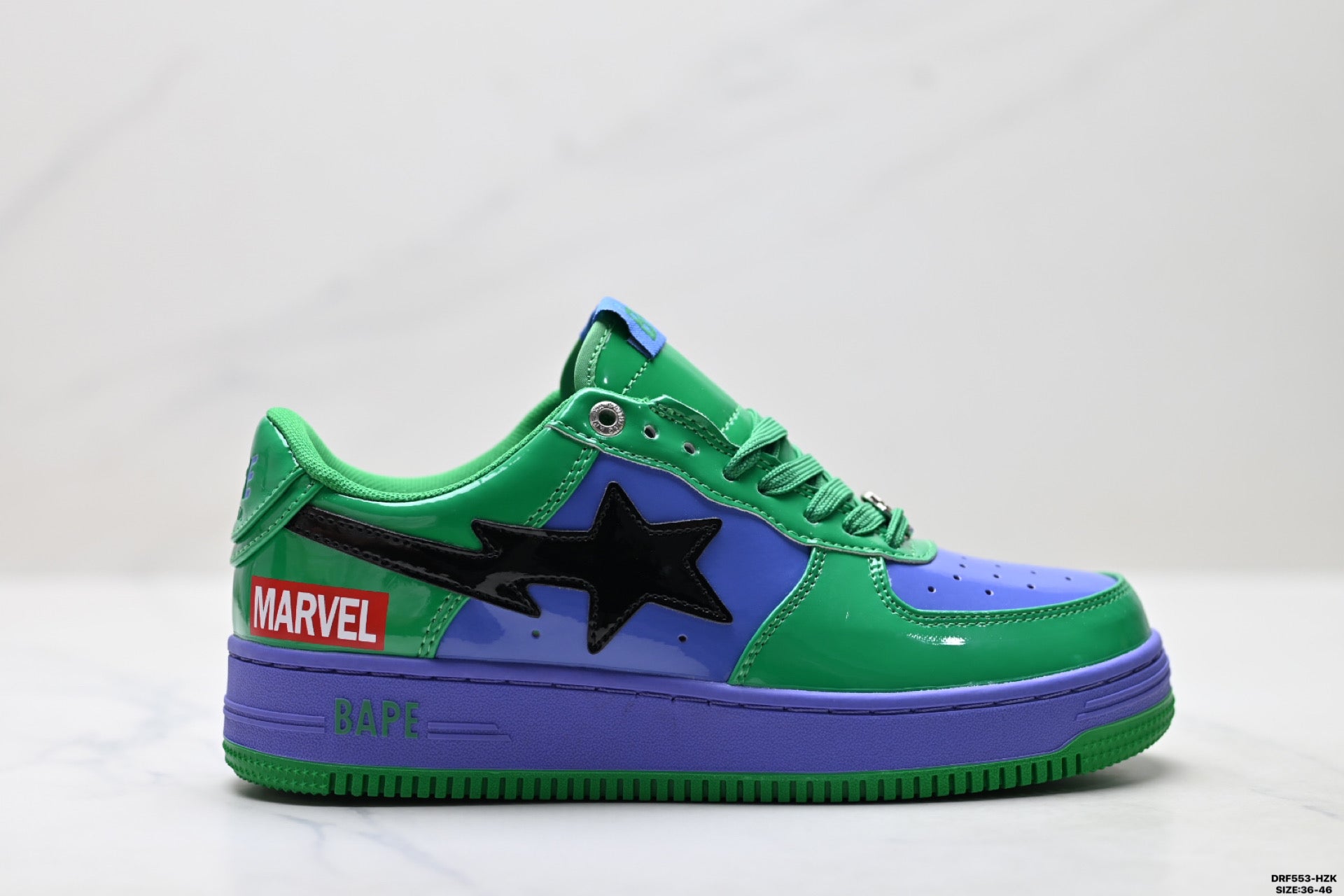 BAPE-Inspired Low-Top Streetwear Sneakers – Green / Purple
