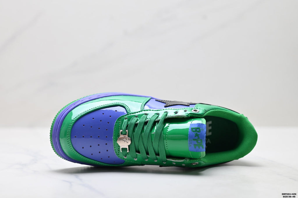 BAPE-Inspired Low-Top Streetwear Sneakers – Green / Purple