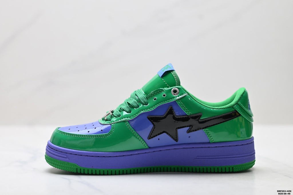 BAPE-Inspired Low-Top Streetwear Sneakers – Green / Purple