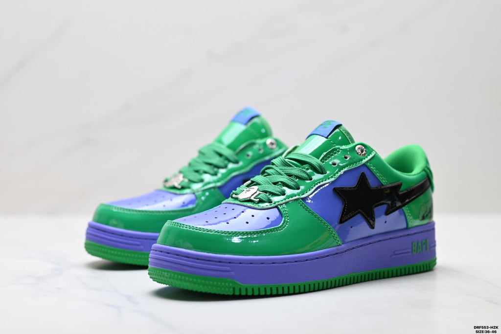 BAPE-Inspired Low-Top Streetwear Sneakers – Green / Purple