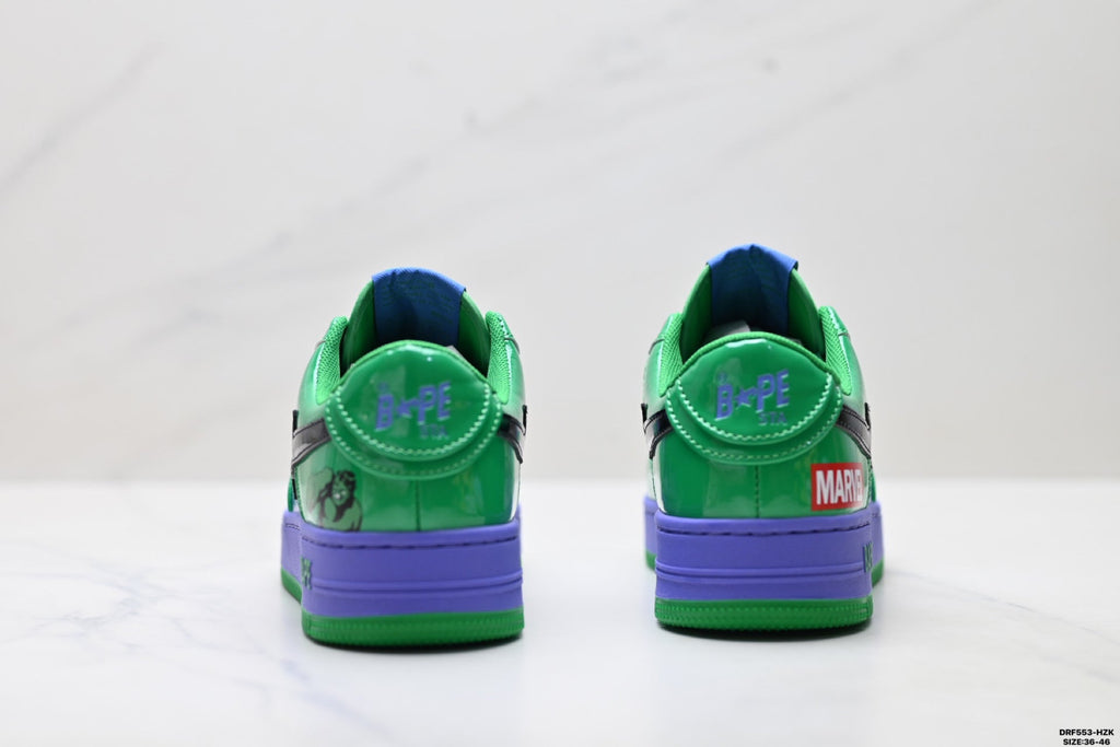 BAPE-Inspired Low-Top Streetwear Sneakers – Green / Purple