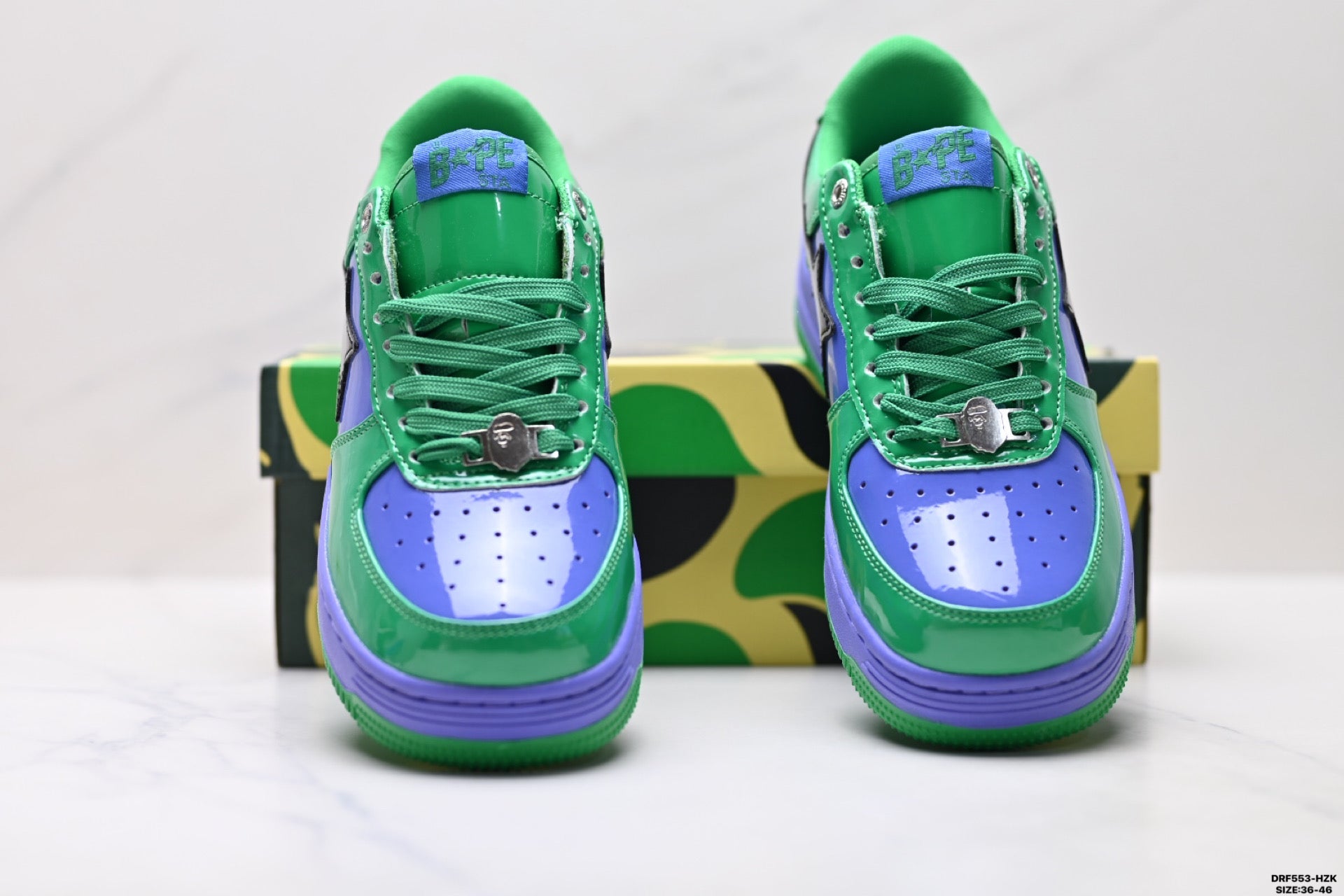 BAPE-Inspired Low-Top Streetwear Sneakers – Green / Purple