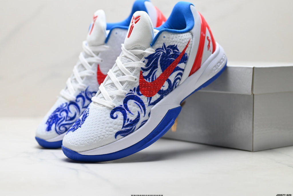 Nike Kobe 6 Protro Low-Top Basketball Shoes – White Blue Red