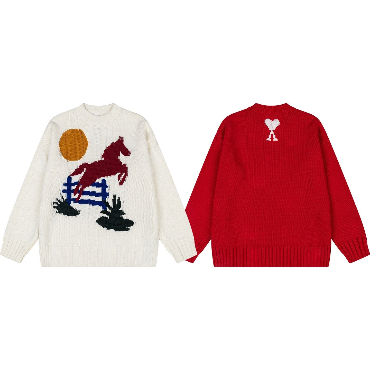 Jacquard Heart Crewneck Sweater