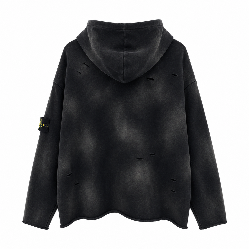 Stone Island 650g Tie-Dye Distressed Pullover Hoodie