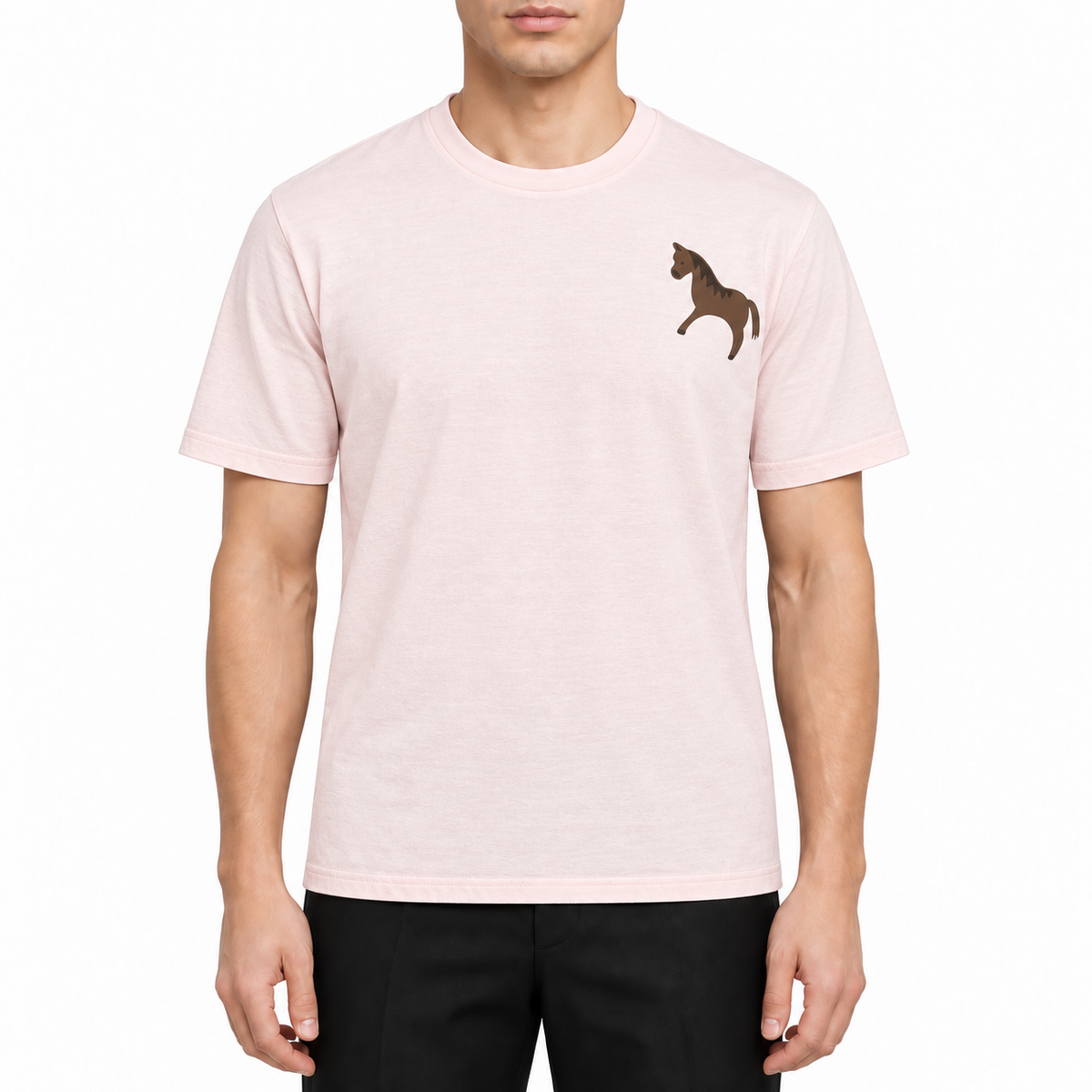 Four-Bar Crew Neck Short Sleeve T-Shirt by Thom Browne, modeled on a pure white background
