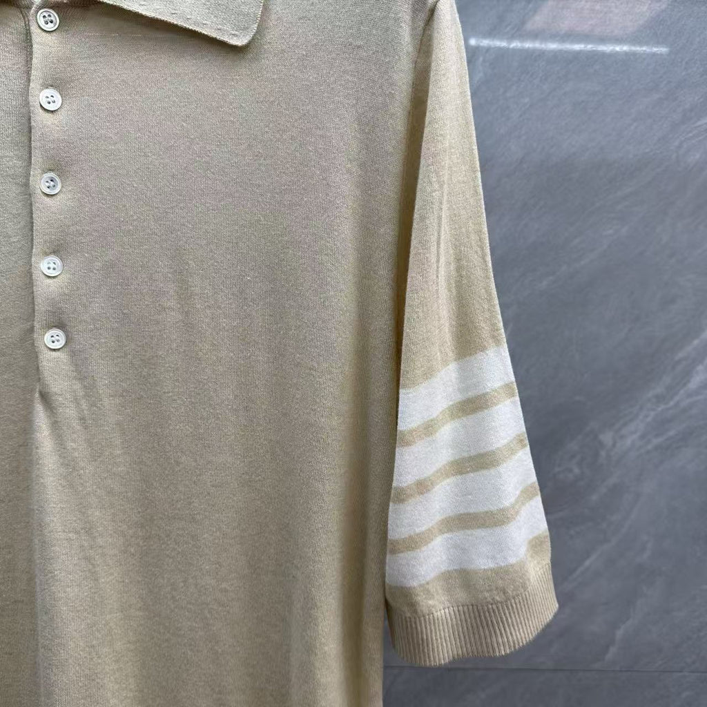 Four-Bar Polo Collar Short Sleeve Shirt by Thom Browne, product detail view