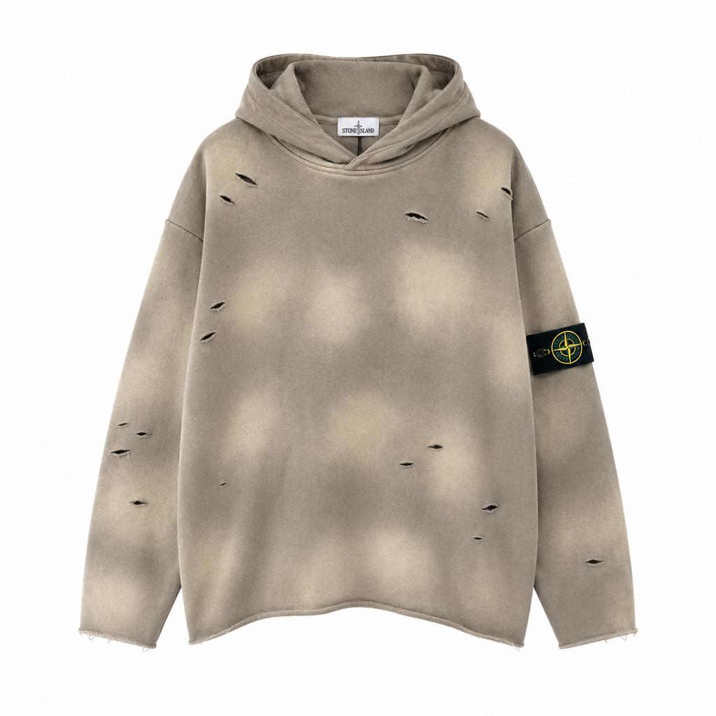 Stone Island 650g Tie-Dye Distressed Pullover Hoodie