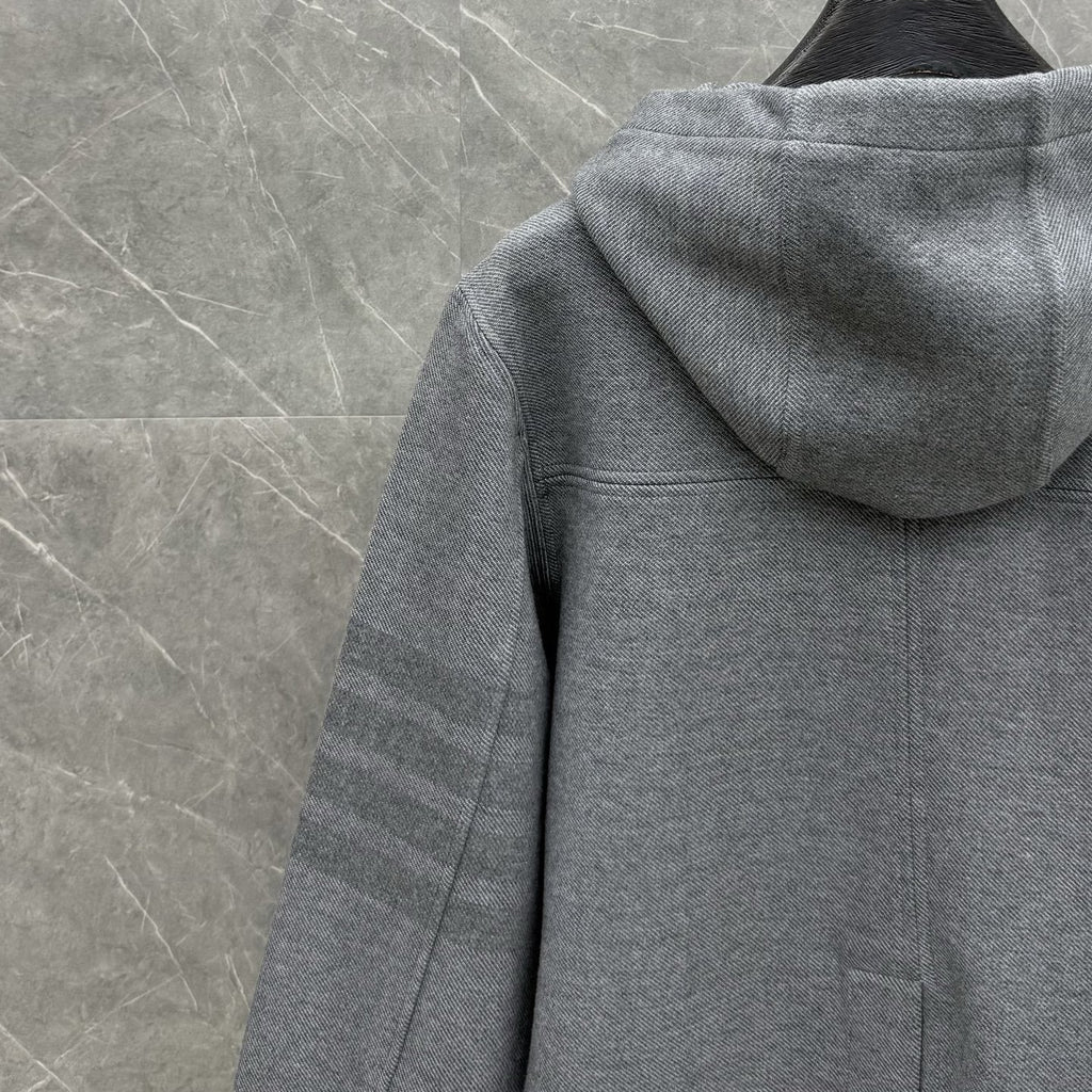 Hooded jacket by Thom Browne, outerwear detail view