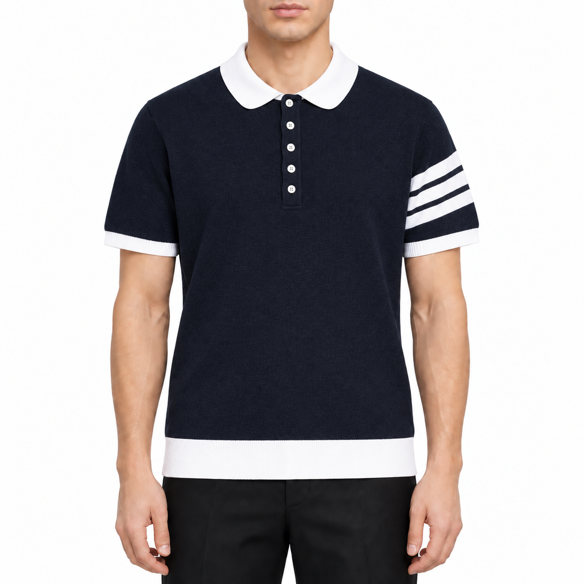 Classic Four-Bar Polo Shirt - 100% Cotton Prem by Thom Browne, modeled on a pure white background