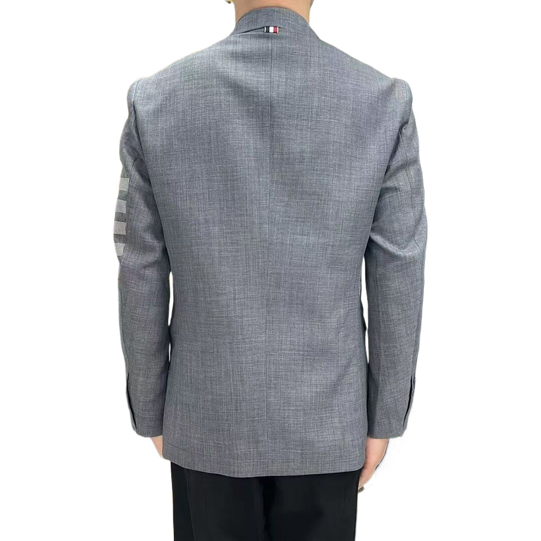 Men's 4 - Bar Suit Jacket with Signature Grosgrain Detail by Thom Browne, outerwear detail view