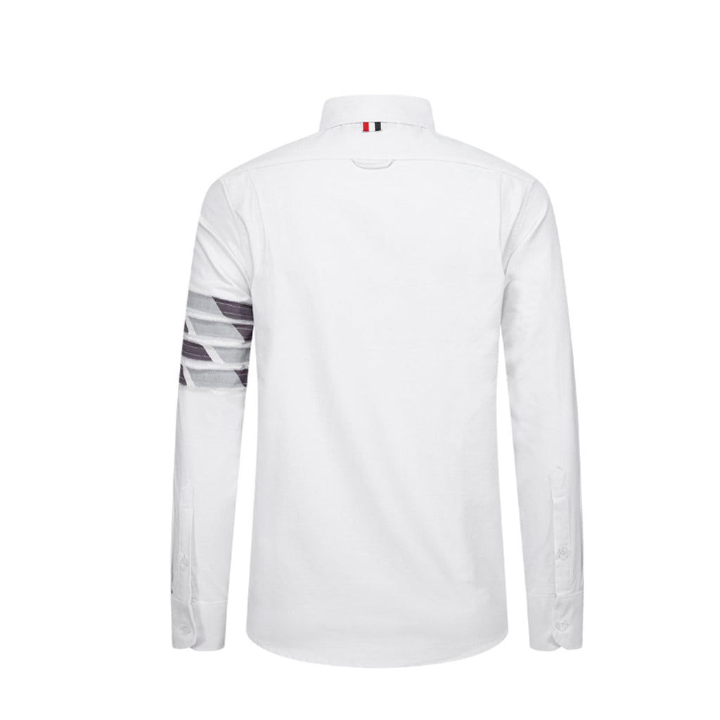 Men's Camouflage Oxford Shirt — Partial Button Front by Thom Browne, shirt detail view