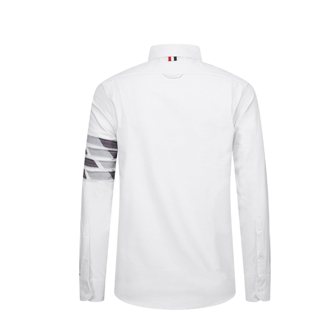 Men's Camouflage Oxford Shirt — Partial Button Front by Thom Browne, shirt detail view