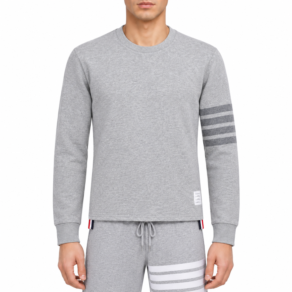 4 - Bar Puppy Embroidered Long Sleeve T - Shirt - Premium Cotton Tee by Thom Browne, modeled on a pure white background