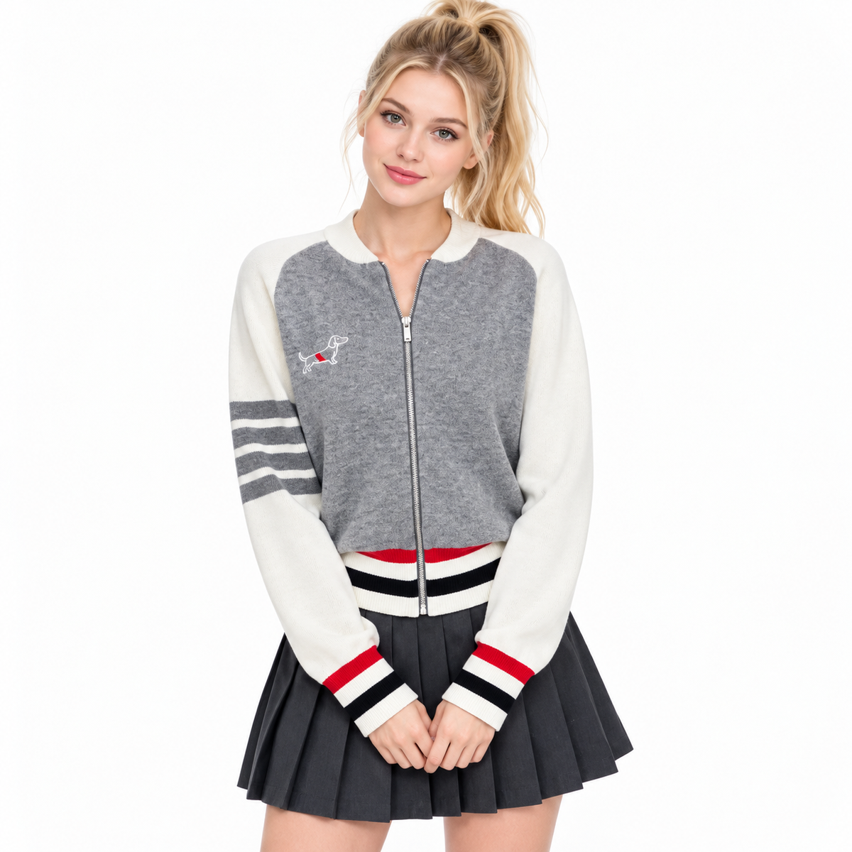 Puppy Zipper Cardigan - Model Main Image
