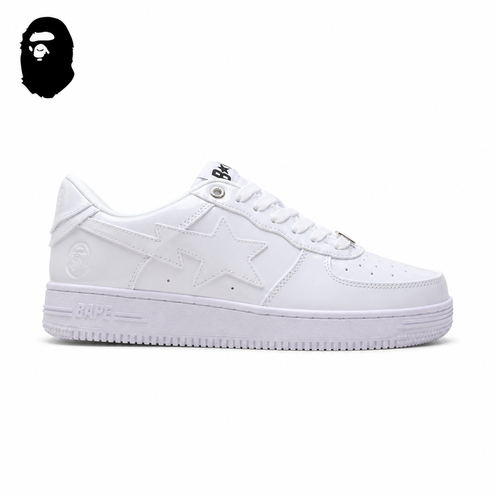 BAPE STA Low-Top Sneakers - Triple White, single side view on a white background