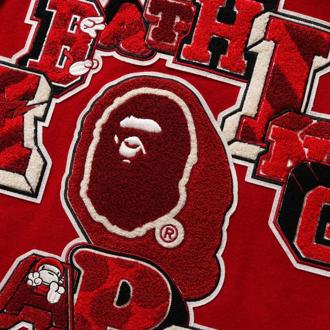 BAPE Leather Long Sleeve Red Baseball Jacket - image 3