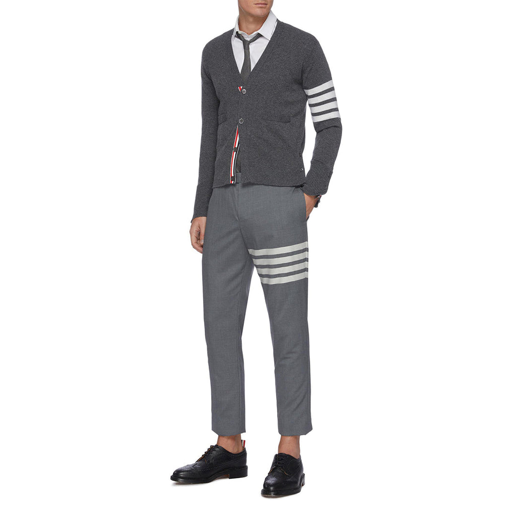 Thom Browne Style Cropped Pants with Signature Four-Bar Detail - Image 5