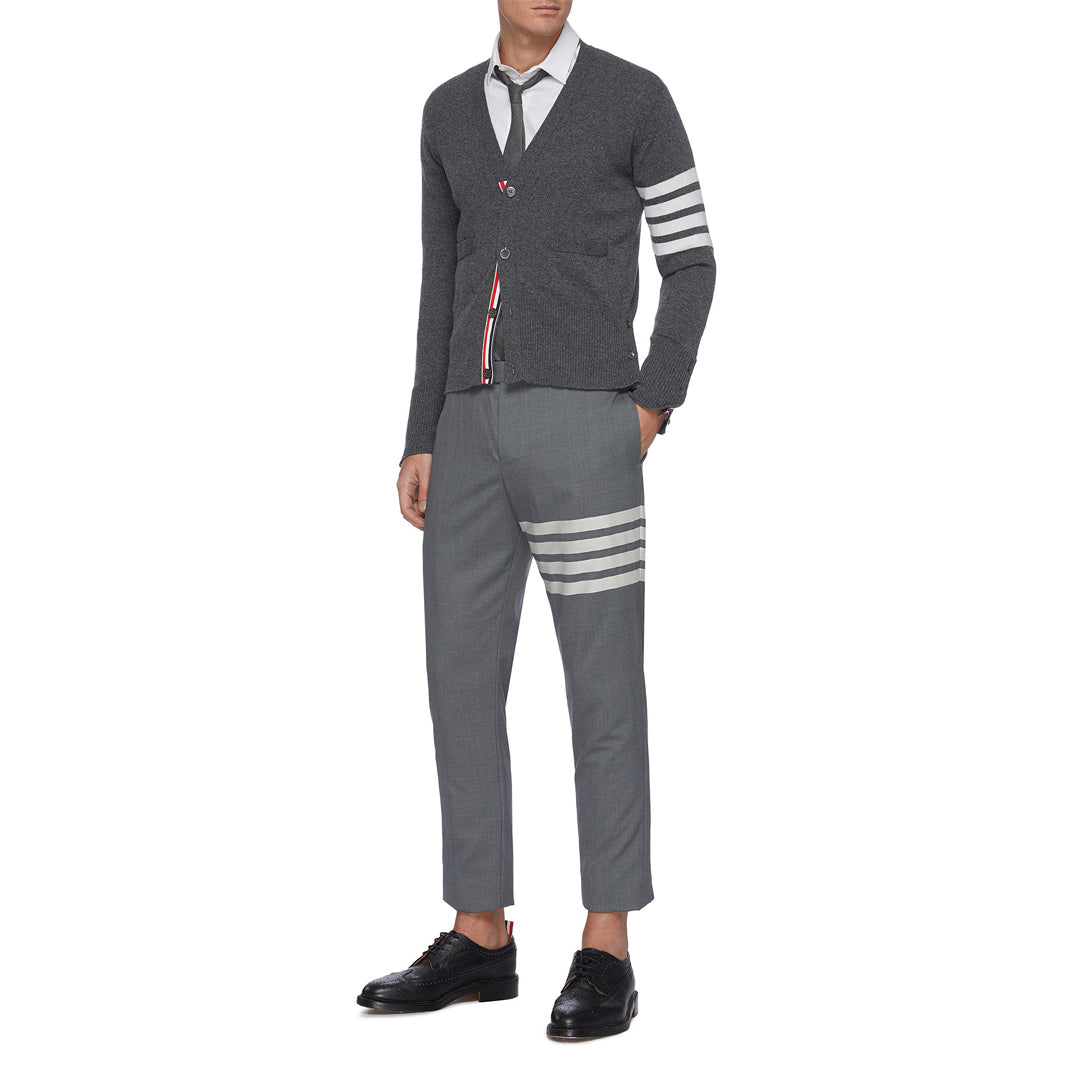 Thom Browne Style Cropped Pants with Signature Four-Bar Detail - Image 5