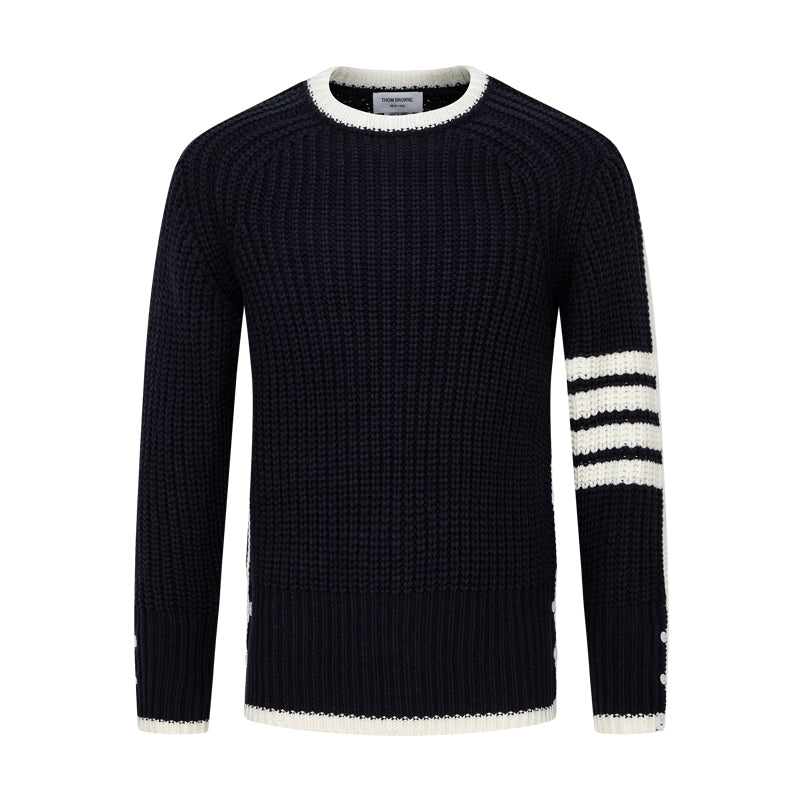 Classic Four-Bar Couples Knitwear Sweater - 100% Cotton Made in Japan by Thom Browne, knitwear detail view