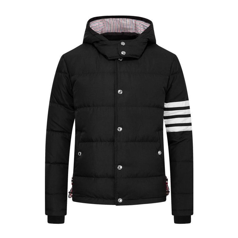 Hooded Wool Jacket - 80% Pure Wool - Signature Grosgrain Detail by Thom Browne, outerwear detail view
