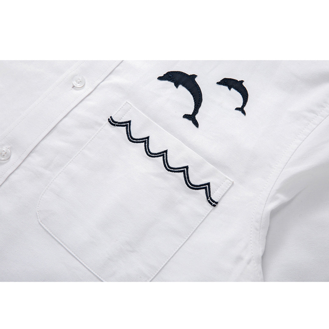 Men's Dolphin shirt by Thom Browne, shirt detail view