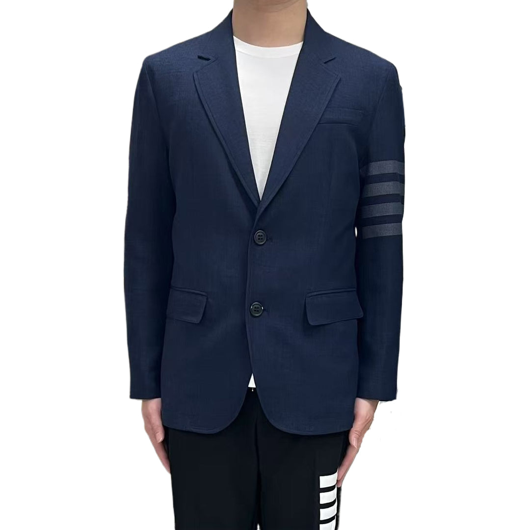 Men's 4 - Bar Suit Jacket with Signature Grosgrain Detail by Thom Browne, outerwear detail view