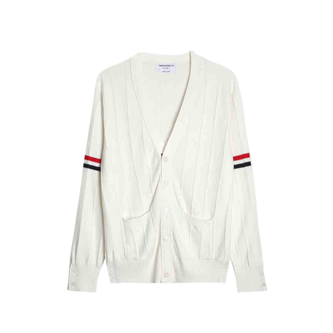 Men's sweater coat by Thom Browne, knitwear detail view