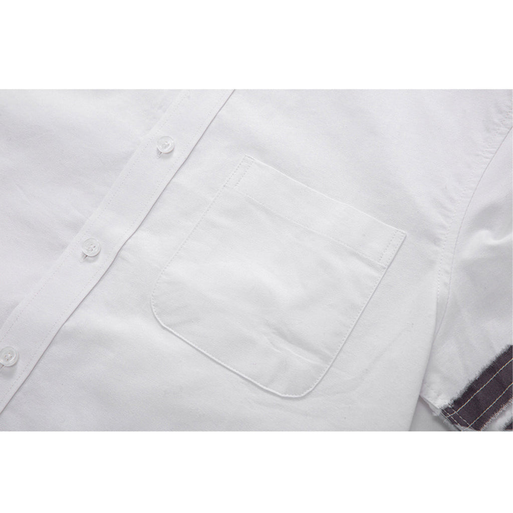 Men's Camouflage Oxford Shirt — Partial Button Front by Thom Browne, shirt detail view