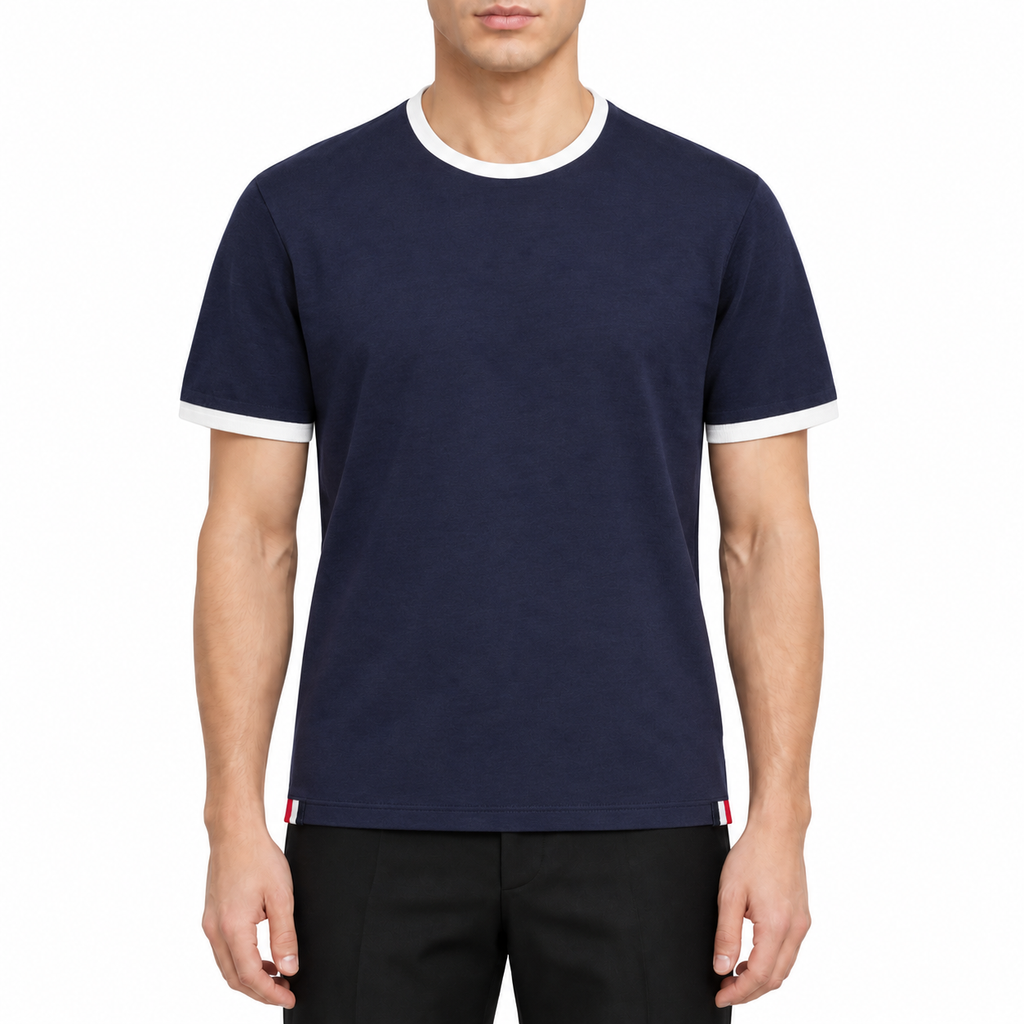 Classic Wool T-Shirt by Thom Browne, modeled on a pure white background