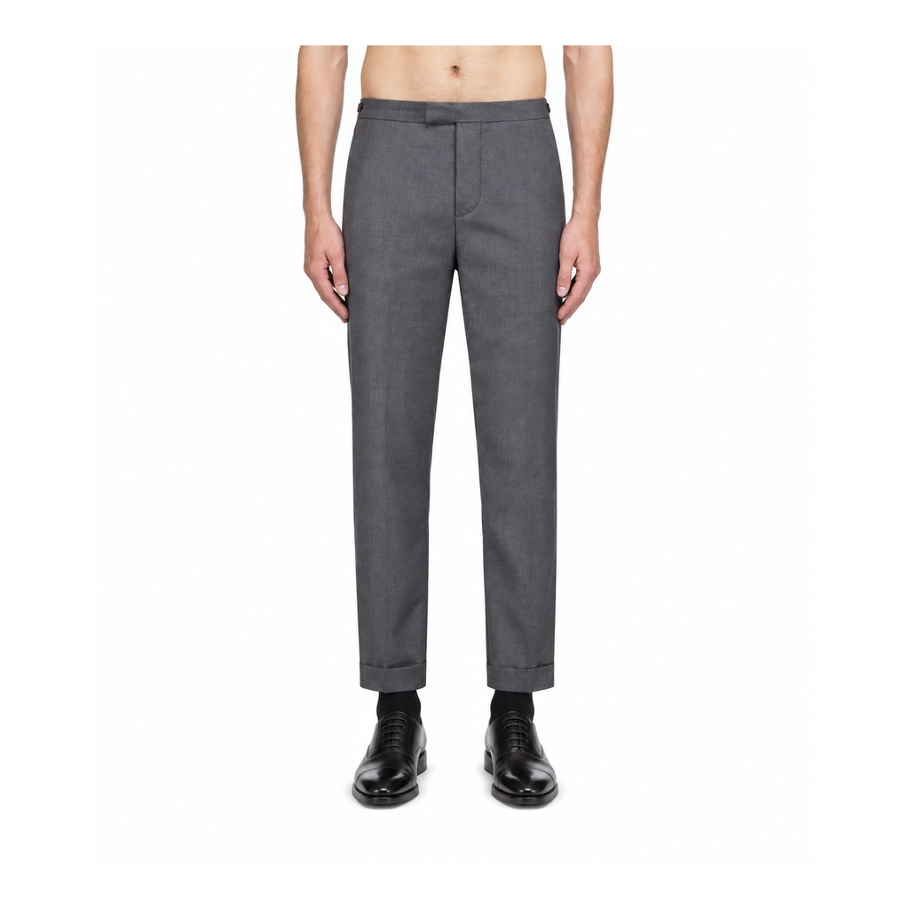 Thom Browne Style Cropped Pants with Signature Four-Bar Detail - Main Image