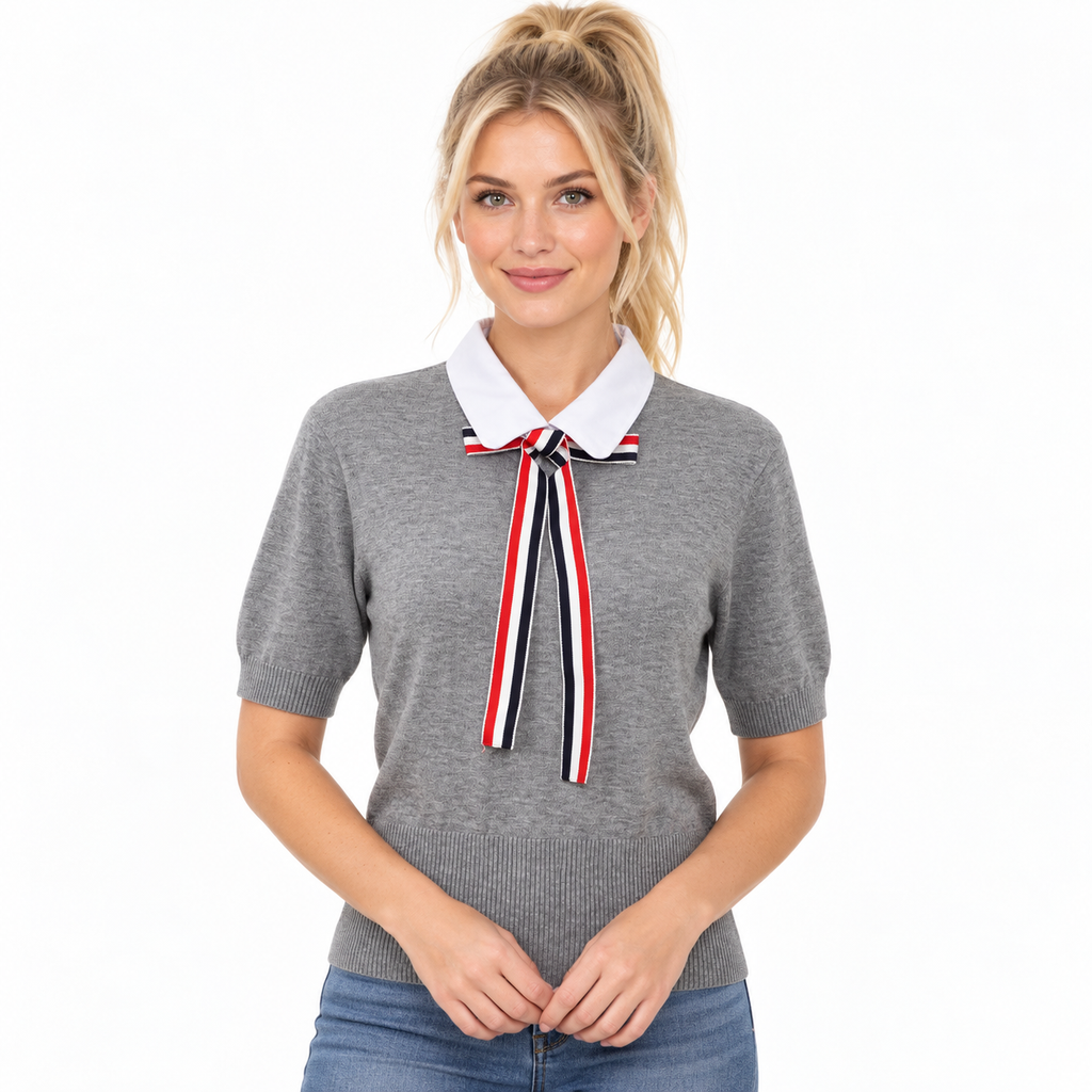 Women Ribbon POLO shirt - Model Main Image