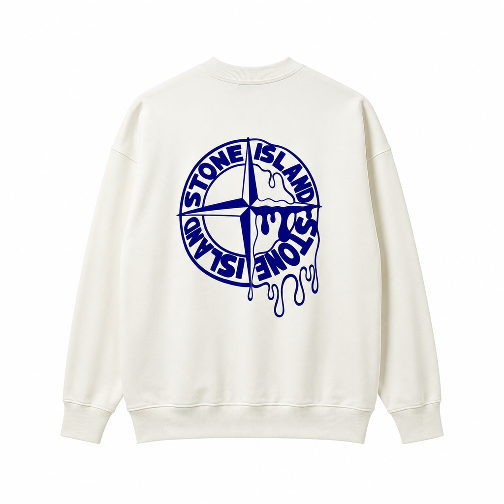 Stone Island Letter Graphic Flocked Terry Crewneck Sweatshirt