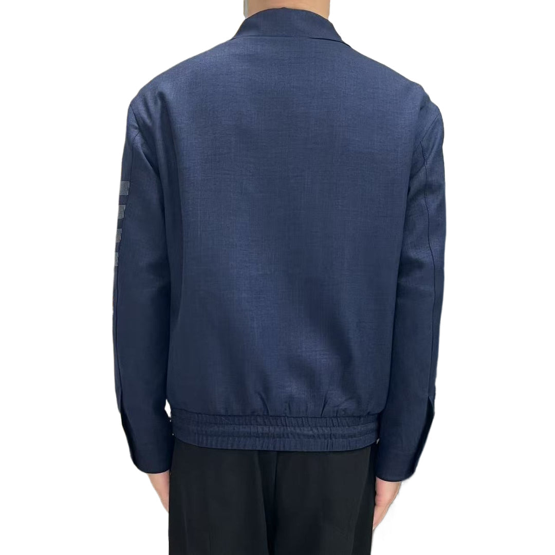 Men's 4 - Bar Casual Jacket with Signature Grosgrain Detail by Thom Browne, outerwear detail view