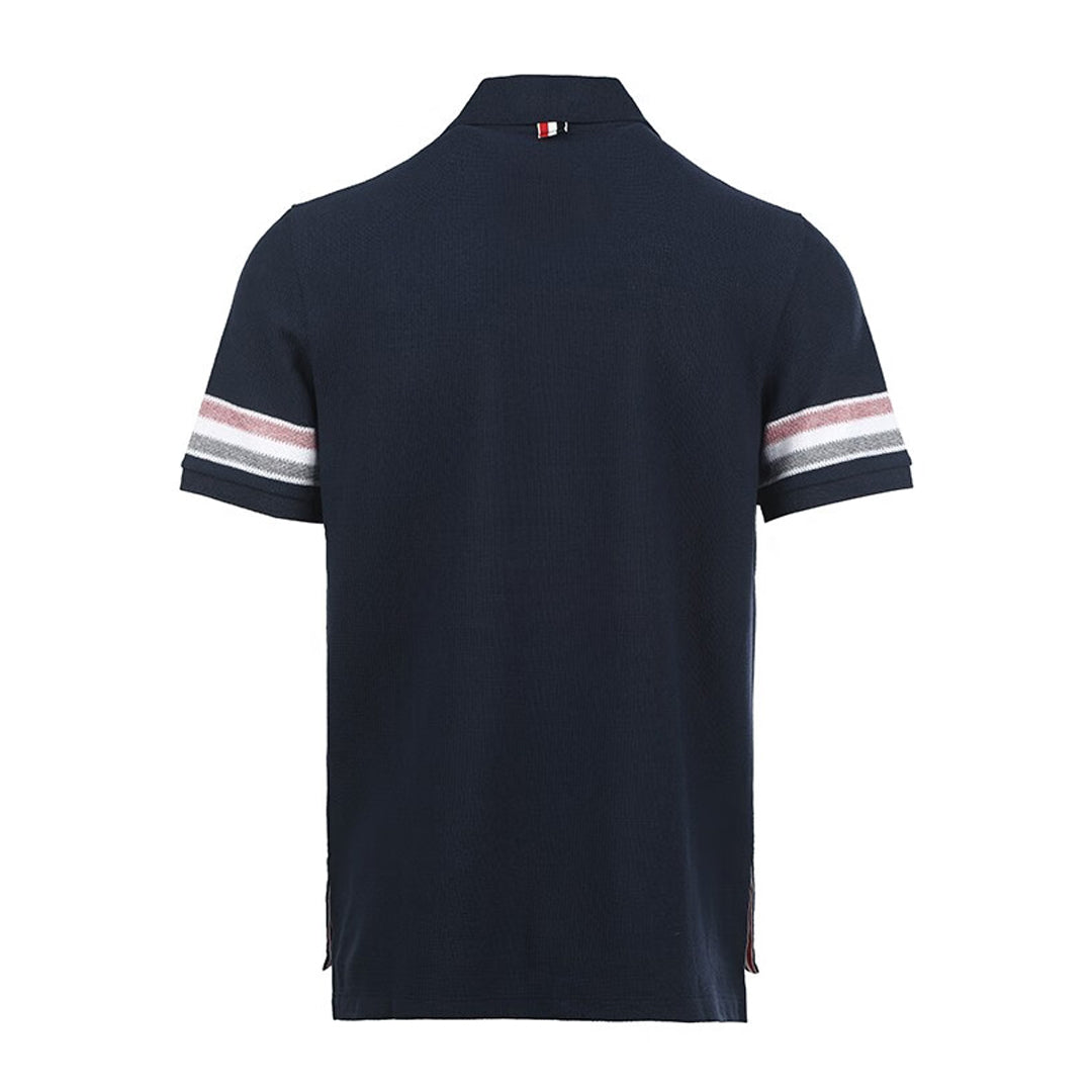 Men's Casual Polo Shirt — Blue & White by Thom Browne, product detail view