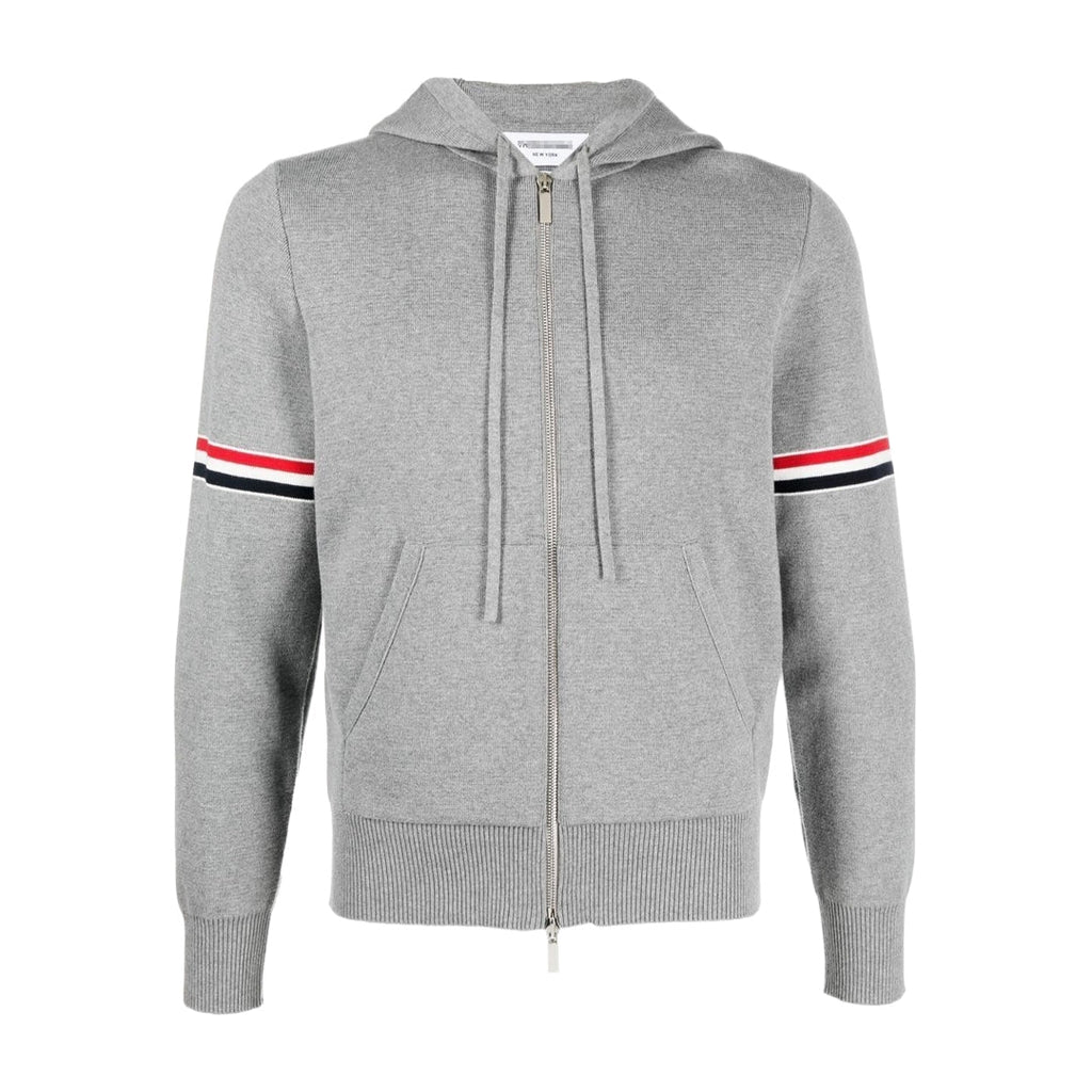 Rainbow Stripe Hoodie - Premium Athletic Zip - Up by Thom Browne, garment detail view