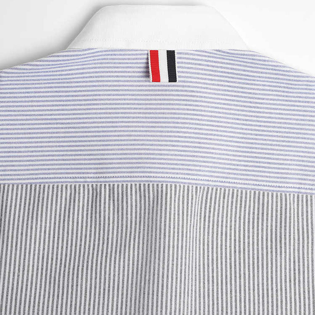 Men's Blue striped shirt by Thom Browne, shirt detail view
