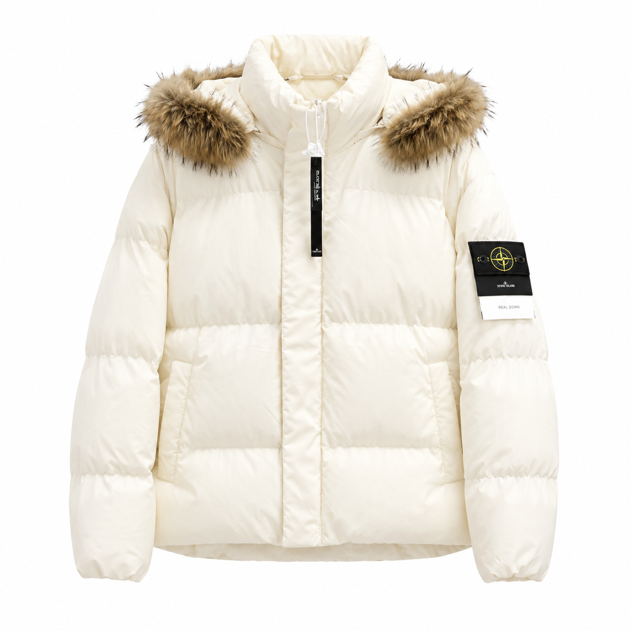 Stone Island PU Shell Detachable Fur-Collar Padded Jacket